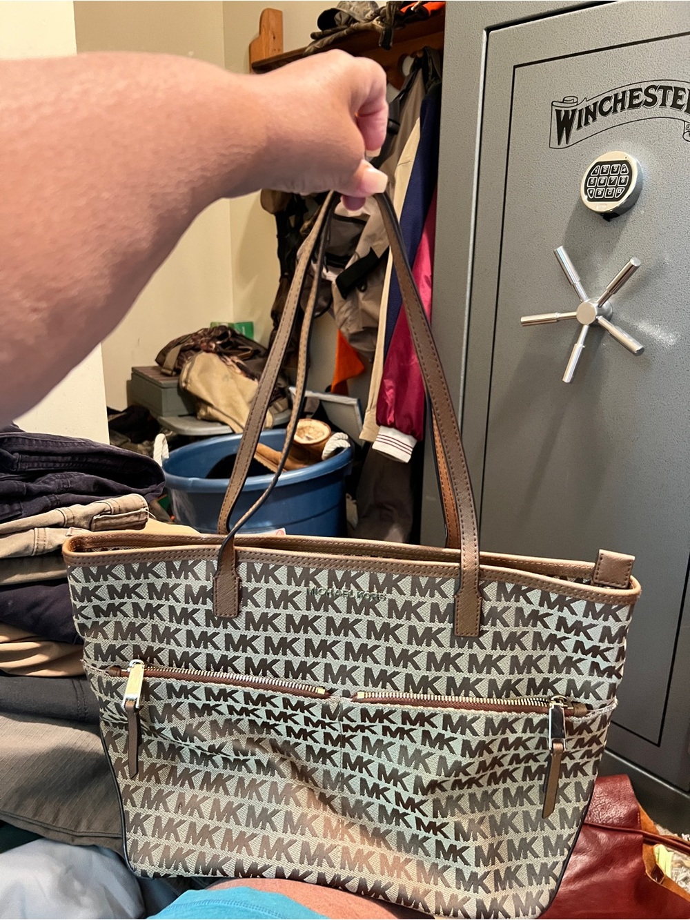 Michael Kors Brown MK Signature Tote with Front Zip Pocket